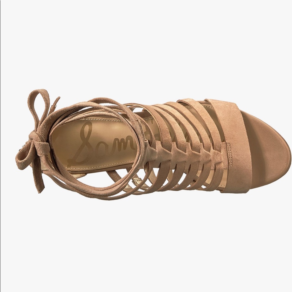 Sam Edelman camel suede cage lace up chunky heel. Size 10.